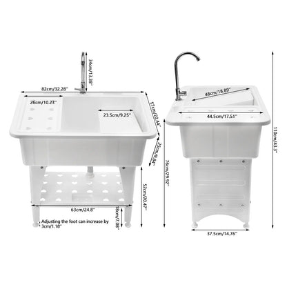 Freestanding White Utility Sink with faucet