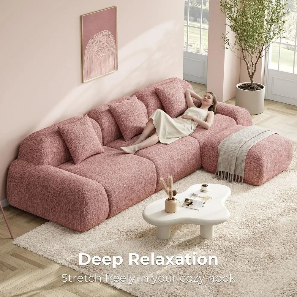 Deep Seated Chenille Modular Sectional Sofa with Ottoman for your Living Room