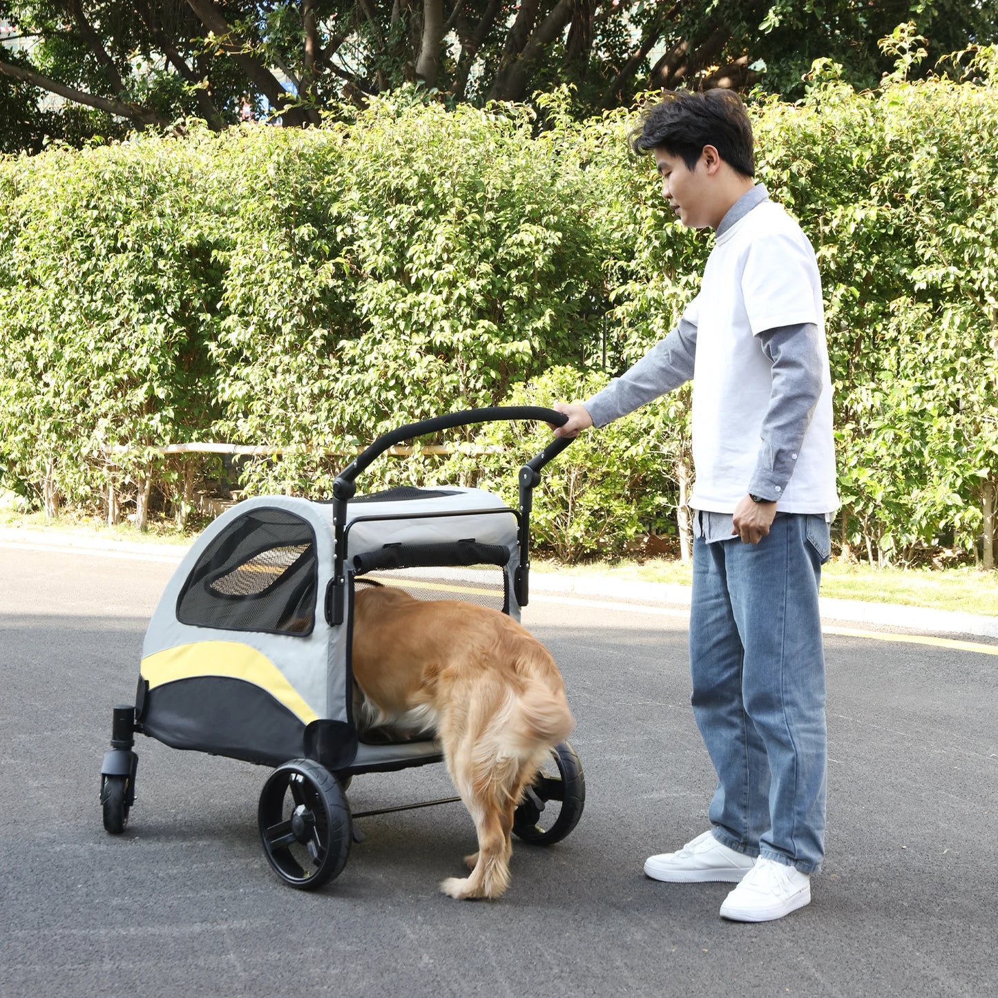 Foldable Large Dog Stroller with 4 Wheels