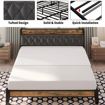 Twin/TwinXL/Full/Queen/King/ Bed Frames with Storage Headboard and Outlets