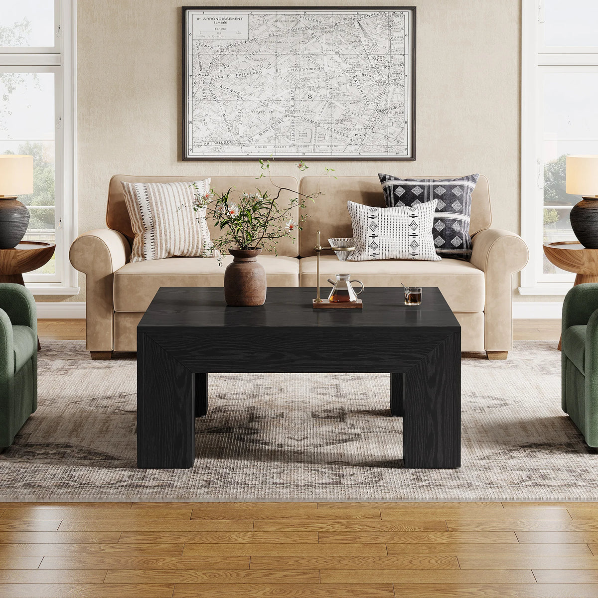 39.4-Inch Square Coffee Table for Living Room