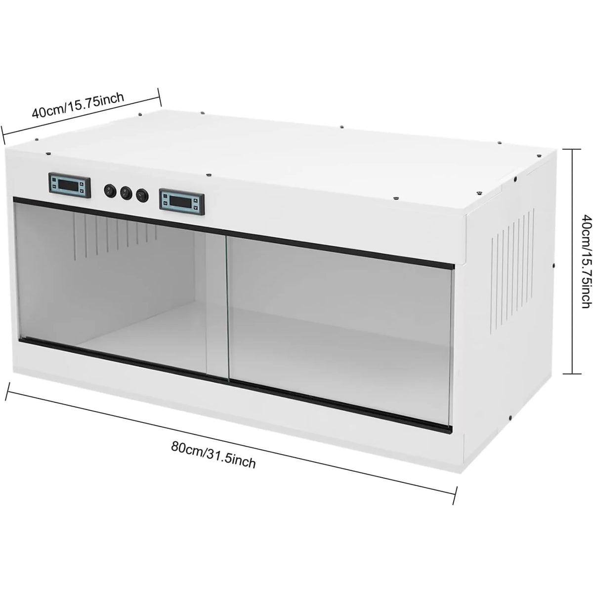 31.5x15.8x15.8 Front Opening Reptile Terrarium w/ Dual Temperature Controller and Feeding Box w/ Glass Sliding Door