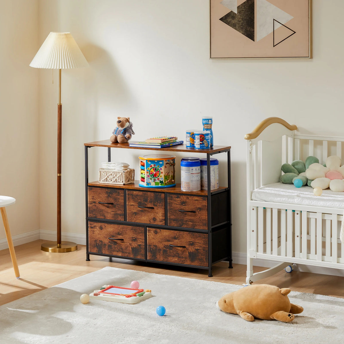TV Stand with 5 Fabric Drawers for Storage