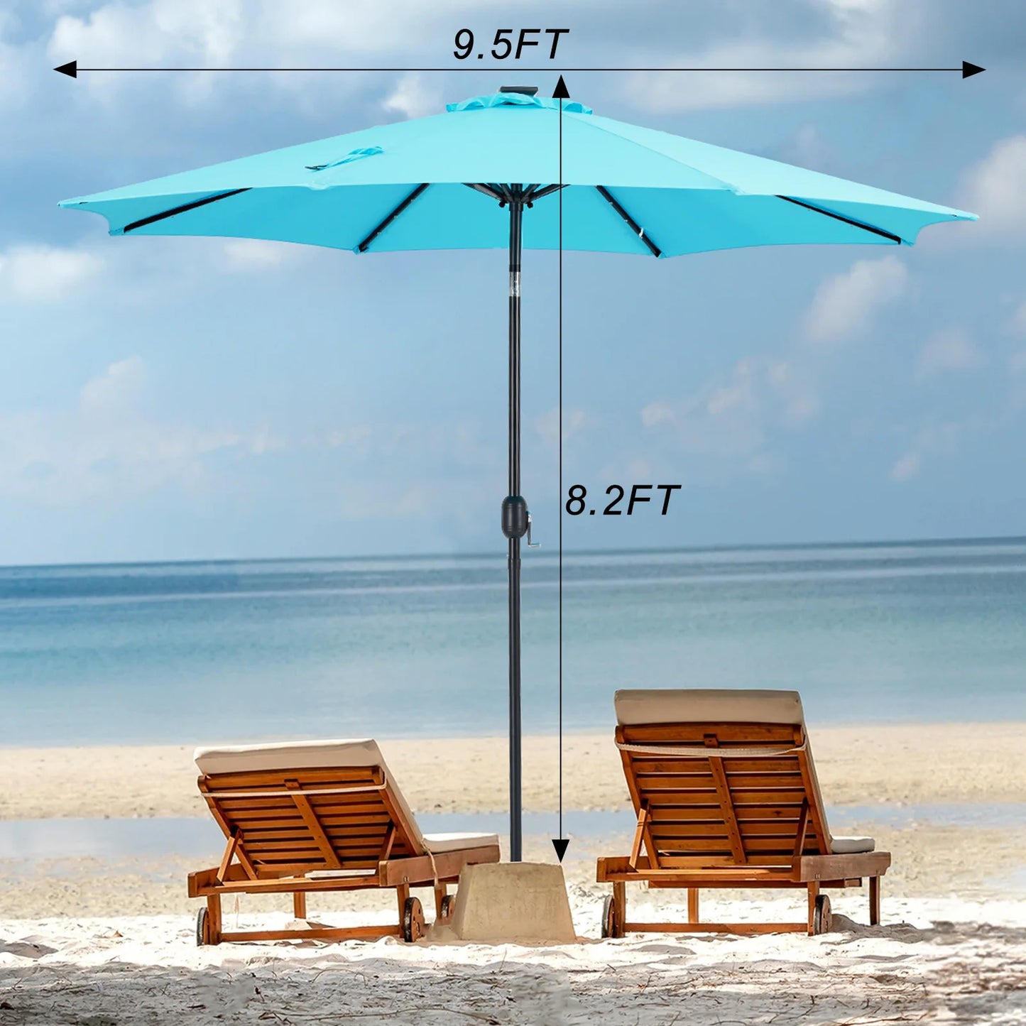 9.5FT Solar Patio Umbrella with 32 LED Lights for your Backyard