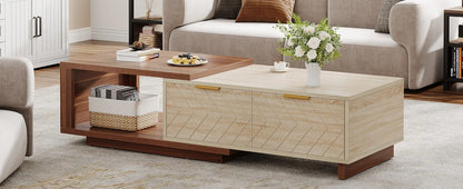 Expandable Wood Coffee Table with 2 Storage Drawers