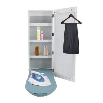 Hide Away Wall Mounted Ironing Board With 3 Tier Shelf & Mirror