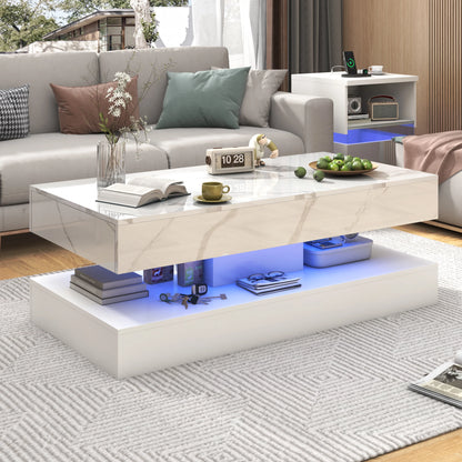 Modern Style Coffee Table with LED lights and slide out Storage Drawers for your Living Room