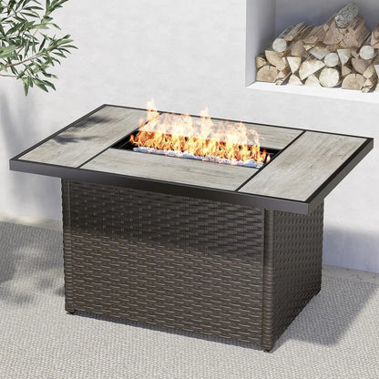 43-Inch Ceramic Tile Top Propane Fire Pit/Table with Wicker Base