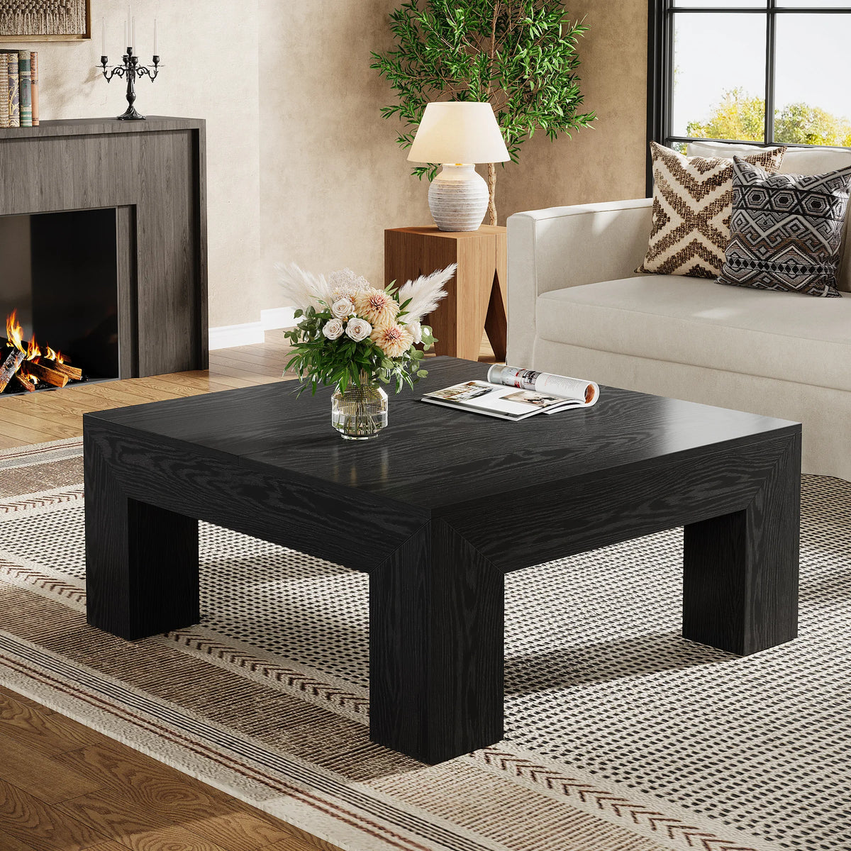 39.4-Inch Square Coffee Table for Living Room