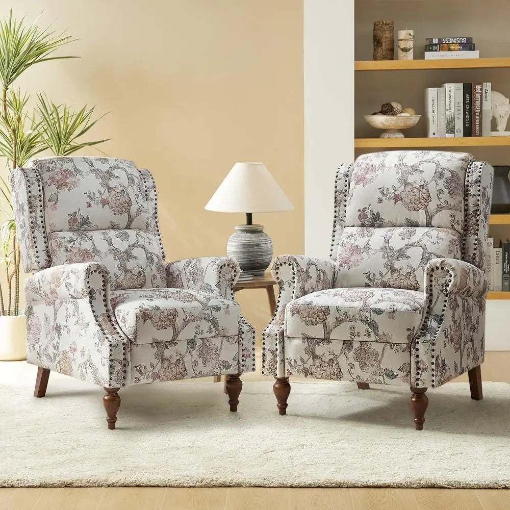 Upholstered Floral Fabric Wingback Recliner Chair