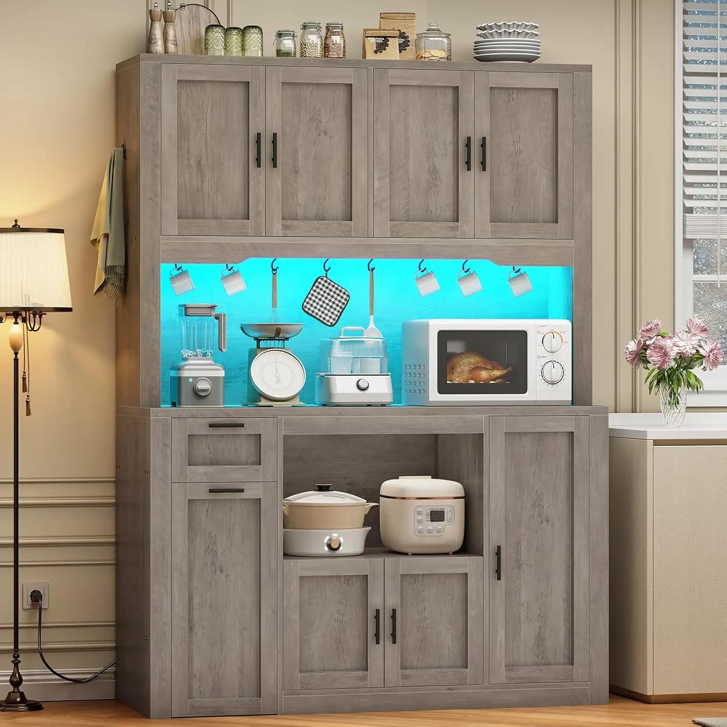 47inch Wide LED Pantry Cabinet with Charging Station
