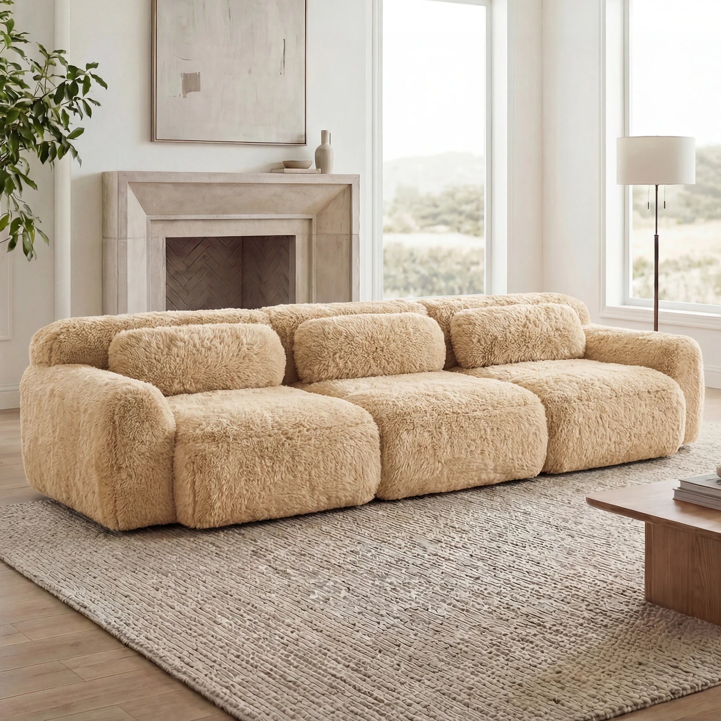 115'' Fluffy Modular Sectional Sofa with Pillows