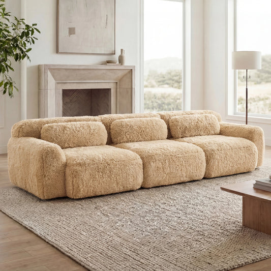 115'' Fluffy Modular Sectional Sofa with Pillows