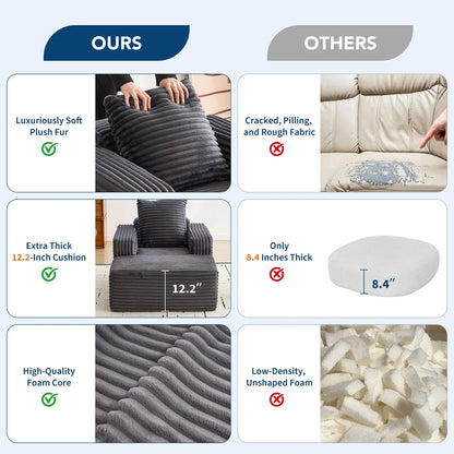 45'' Corduroy Cloud Chaise Lounge Sofa with Deep Seat and Wide Arm Rests