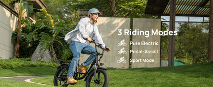 1000W E20 7 Speed Electric Bike with 20" Fat Tires,48V 13Ah Removable Battery, and Dual Disc Brakes