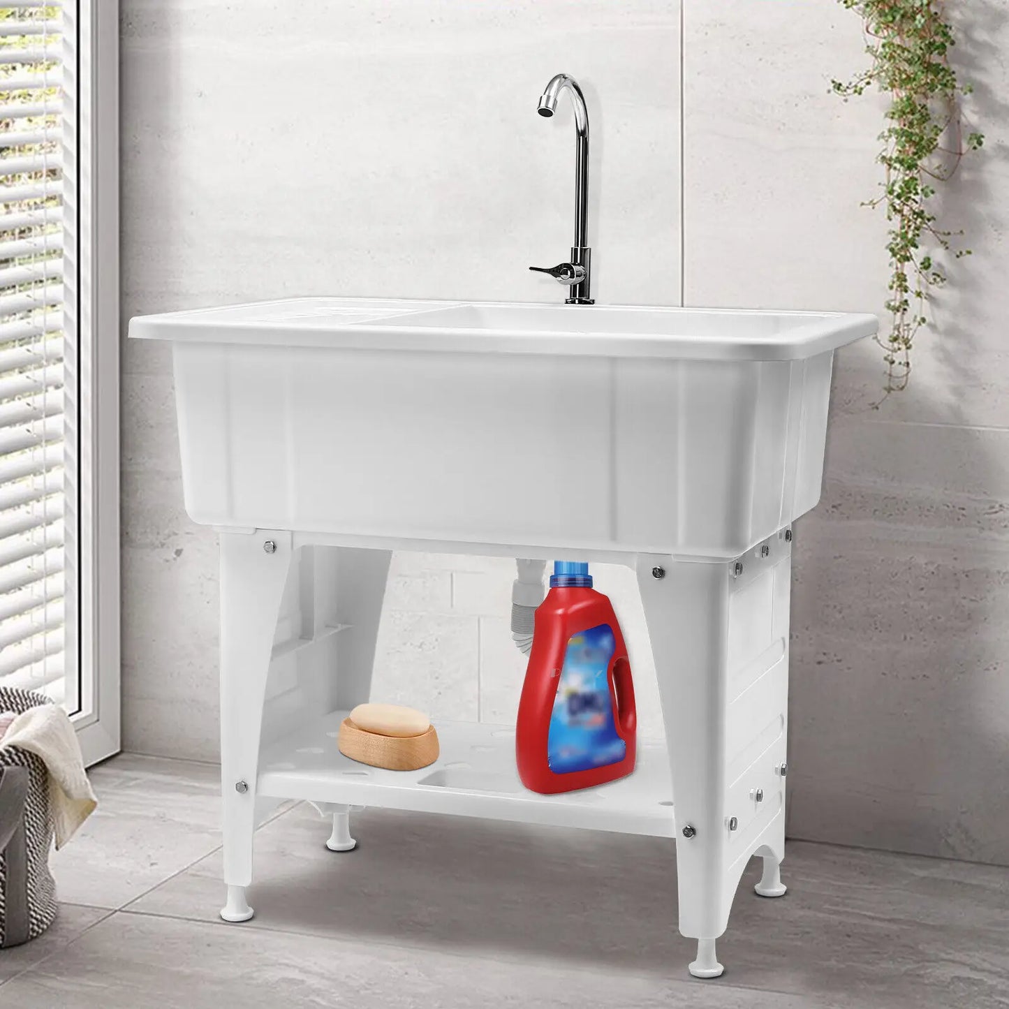 Freestanding White Utility Sink with faucet