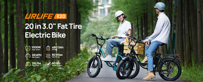 1000W E20 7 Speed Electric Bike with 20" Fat Tires,48V 13Ah Removable Battery, and Dual Disc Brakes