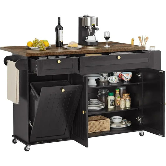 60-inch Kitchen Island with Power Outlet & Drop Leaf