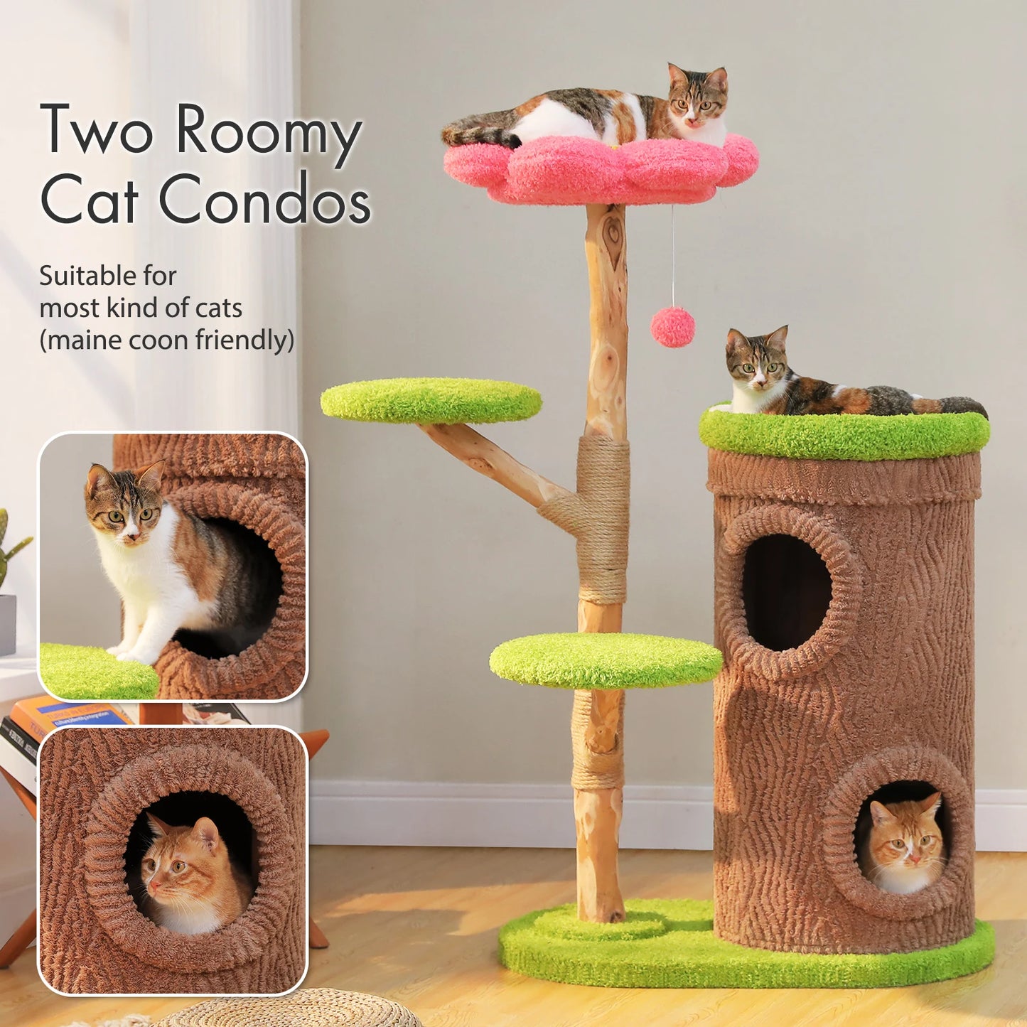 Luxurious Large Cat Tree with 2 or 4 Spacious Condos and a detachable toy for your cat or cats enjoyment!