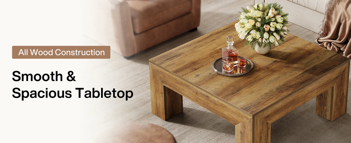 39.4-Inch Square Coffee Table for Living Room