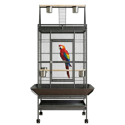 69" Extra Large, Small Spaced Bars Bird Cage with Rolling Stand and Playground on the top
