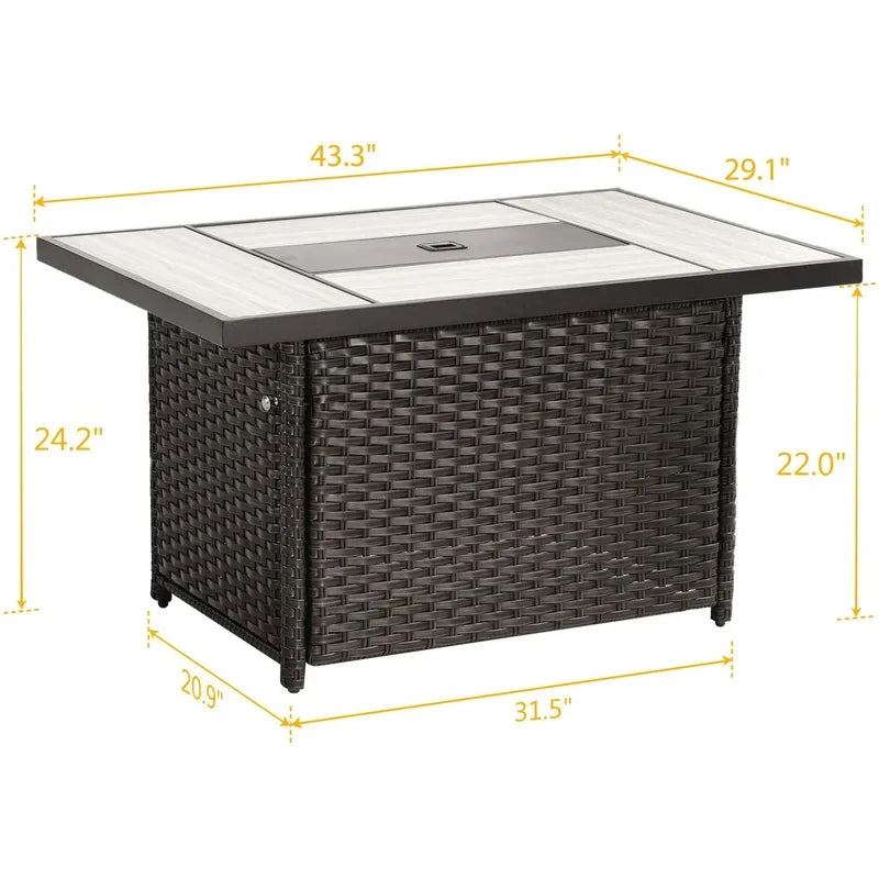 43-Inch Ceramic Tile Top Propane Fire Pit/Table with Wicker Base
