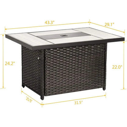43-Inch Ceramic Tile Top Propane Fire Pit/Table with Wicker Base