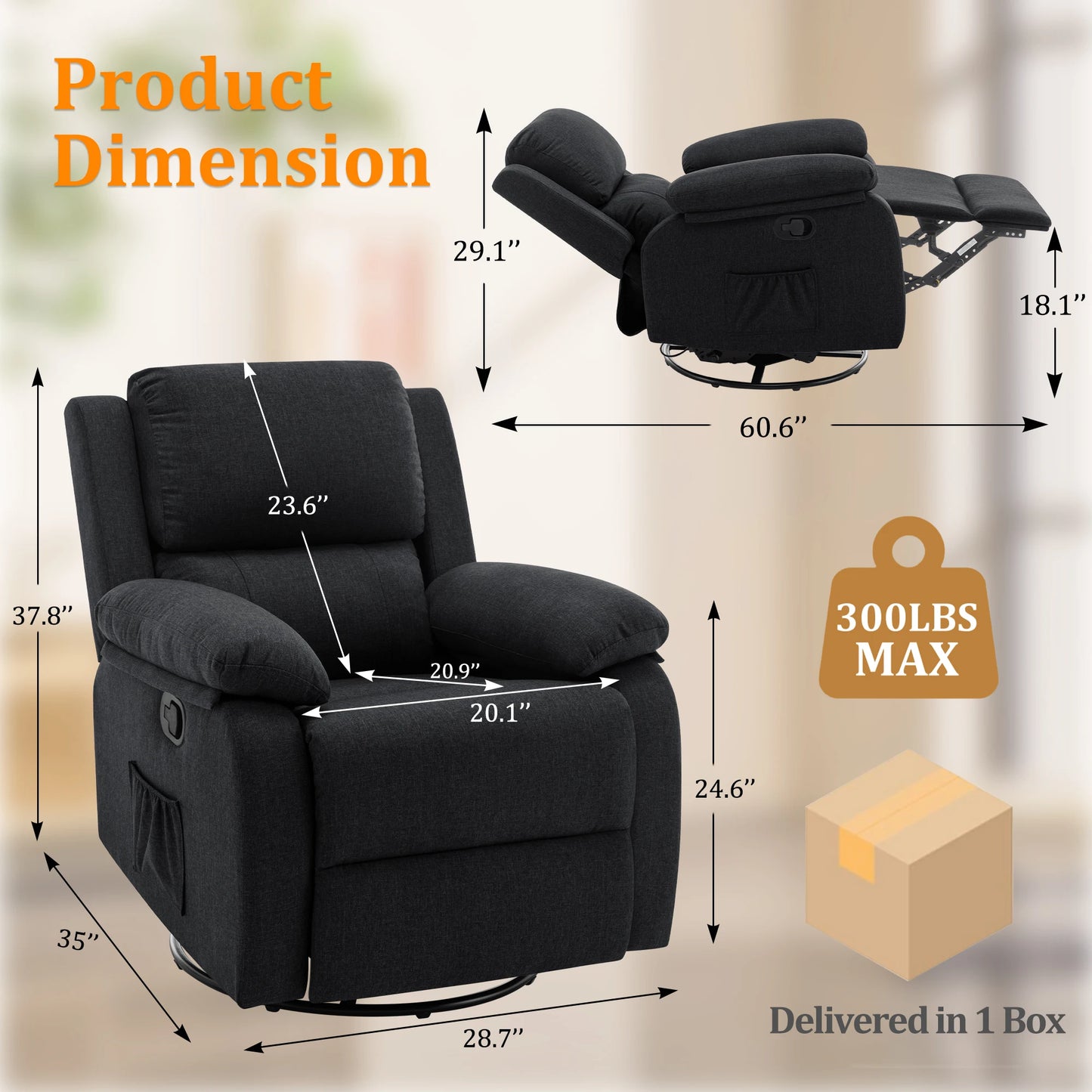 360 Degree Swivel Rocker Recliner for Small Spaces