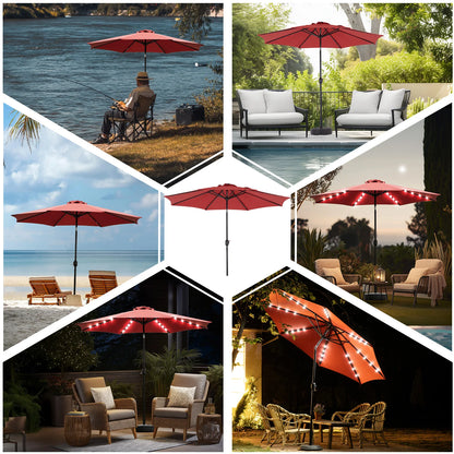 9.5FT Solar Patio Umbrella with 32 LED Lights for your Backyard