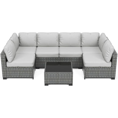 7-Piece Modular Outdoor Rattan Furniture Set,