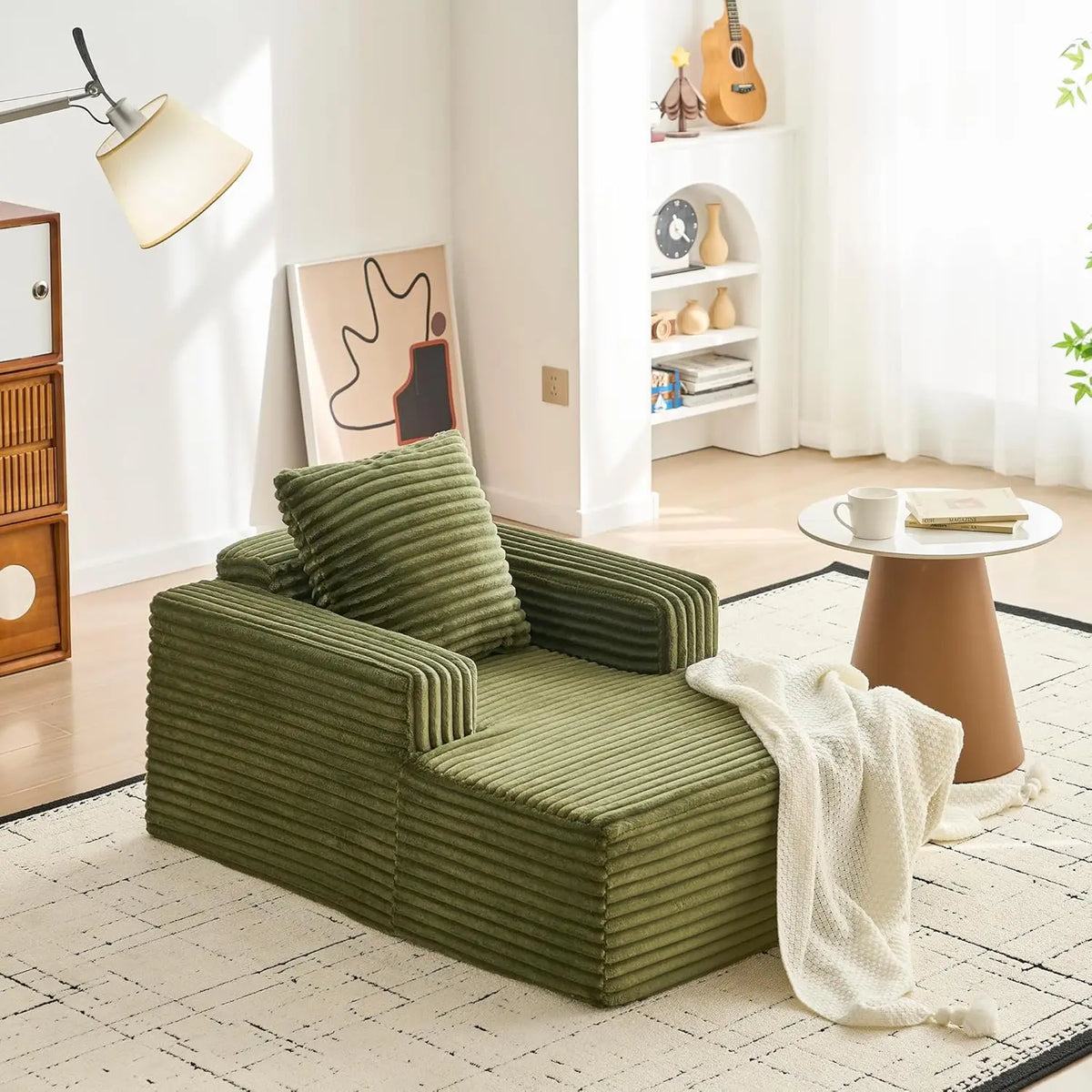 45'' Corduroy Cloud Chaise Lounge Sofa with Deep Seat and Wide Arm Rests