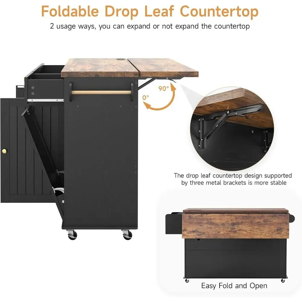 60-inch Kitchen Island with Power Outlet & Drop Leaf