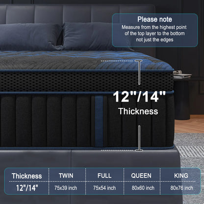 12" Gel Memory Medium Firm Foam Hybrid Pocket Spring Mattress for Twin, Full, Queen, or King Bed with Motion Isolation