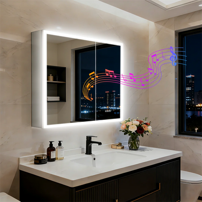Lighted Double Door Bathroom Mirror Cabinet