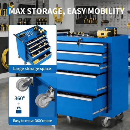 5 Drawer Rolling Tool Chest with Locking Tool Cabinet for your Garage Work Shop