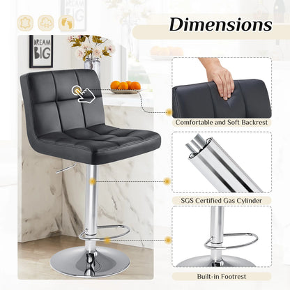 2 PU Leather Swivel Bar Stools with Adjustable Height