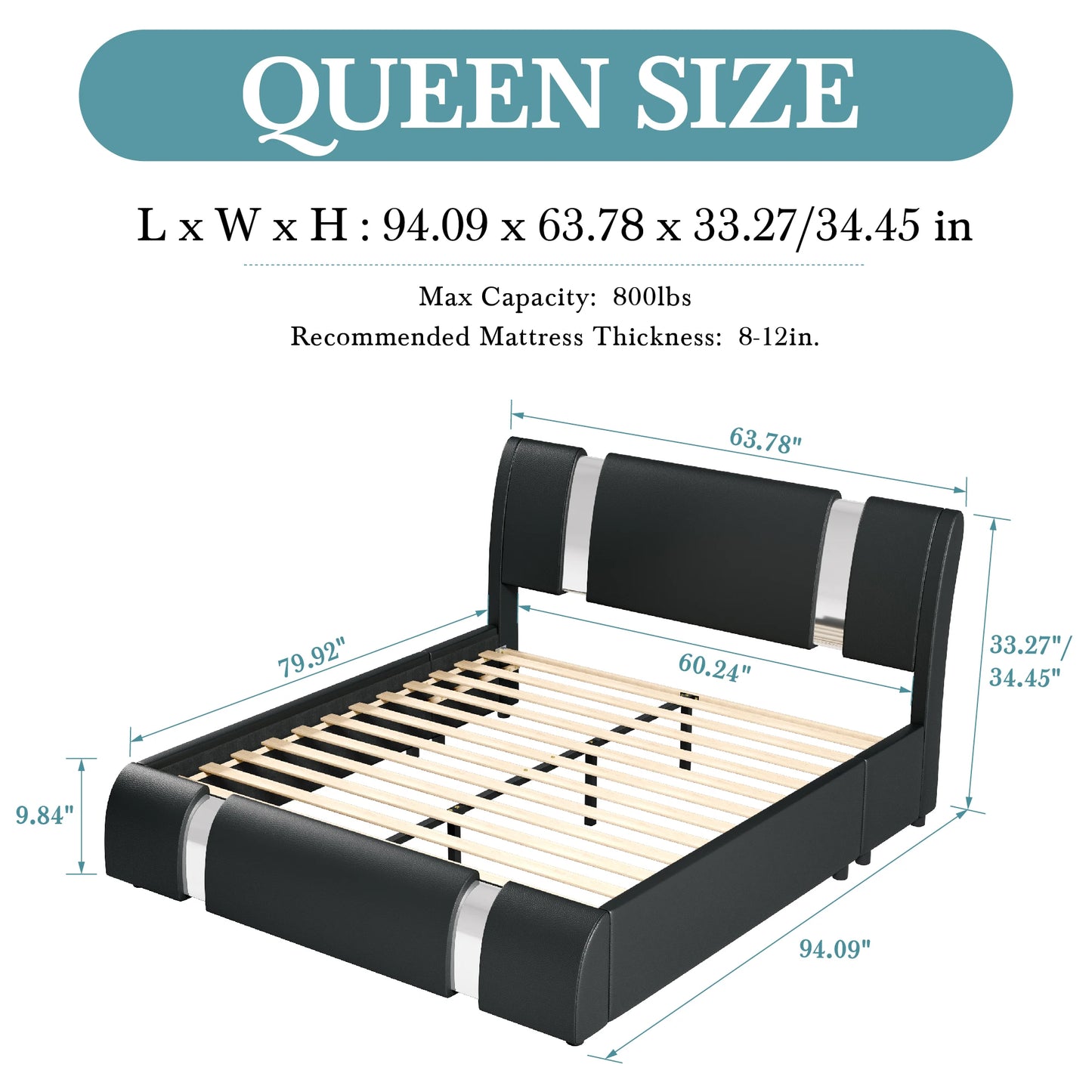 Modern Faux Leather Bed Frame with Iron Decor