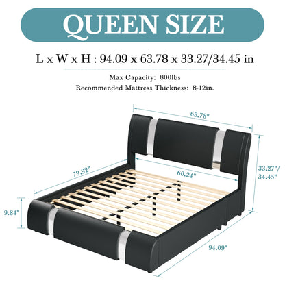 Modern Faux Leather Bed Frame with Iron Decor