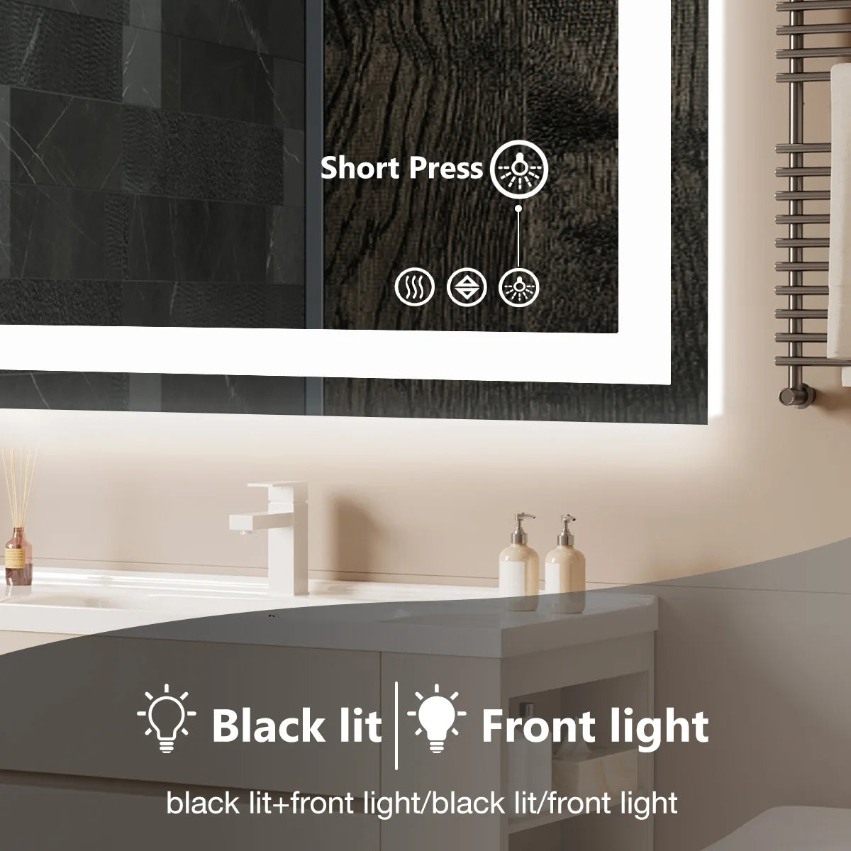 36"x 24" LED Bathroom Vanity Tempered Glass Mirror for Wall with Memory Function