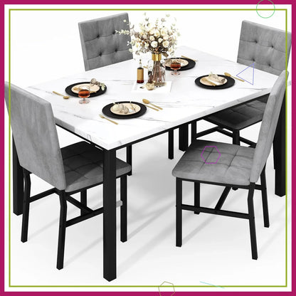 Faux Marble Dining Table Set with 4 Velvet Chairs