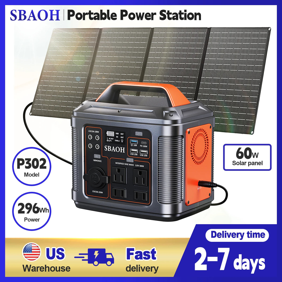 300W Portable Power Station with Solar Panel
