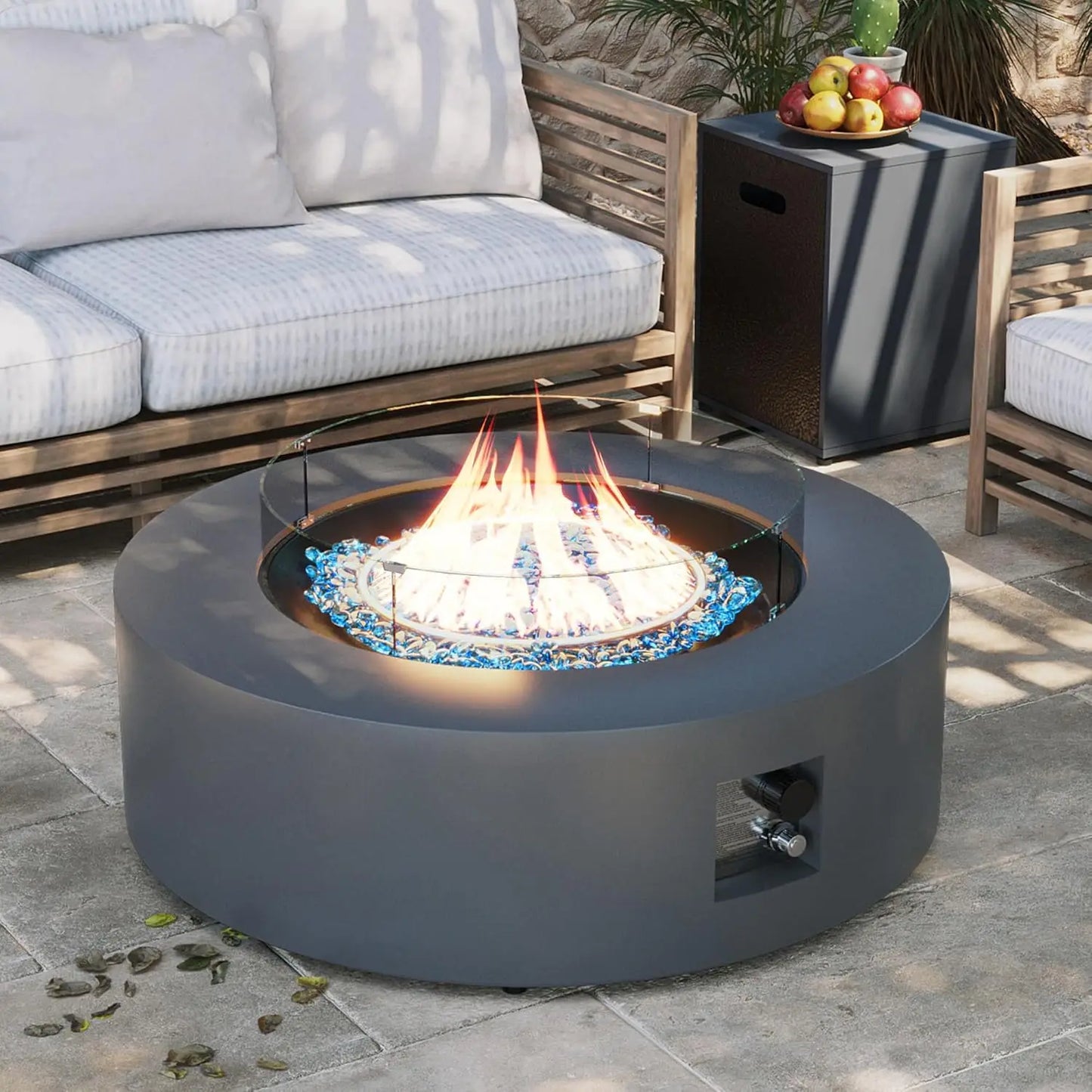 42-inch Round 50000 BTU Outdoor Propane Gas Fire Pit Table with Wind Guard