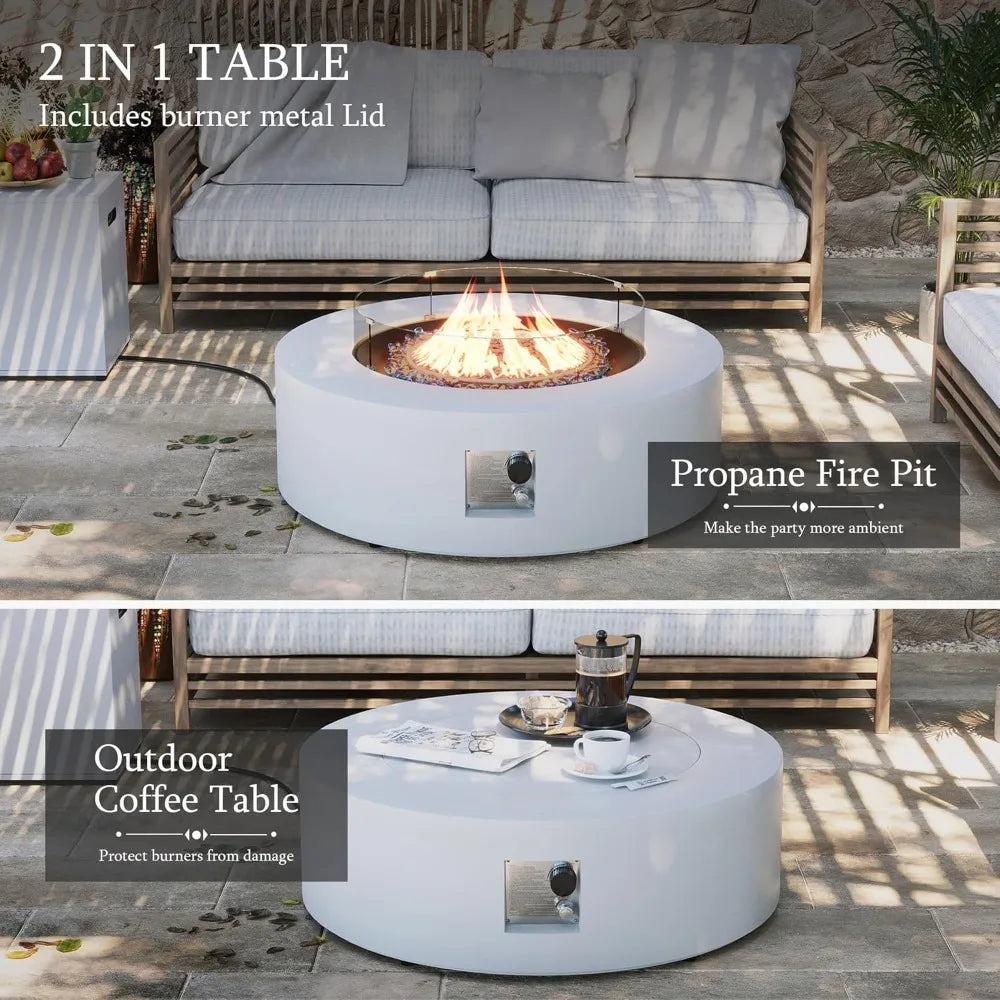 42-inch Round 50000 BTU Outdoor Propane Gas Fire Pit Table with Wind Guard