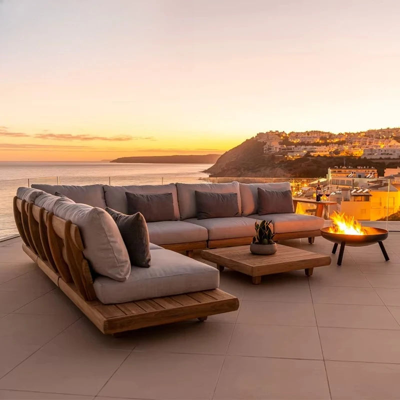 Stylish Outdoor Waterproof Solid Wood Teak Sofa Set