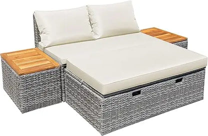 Outdoor Patio Day Bed with 2 Side Tables