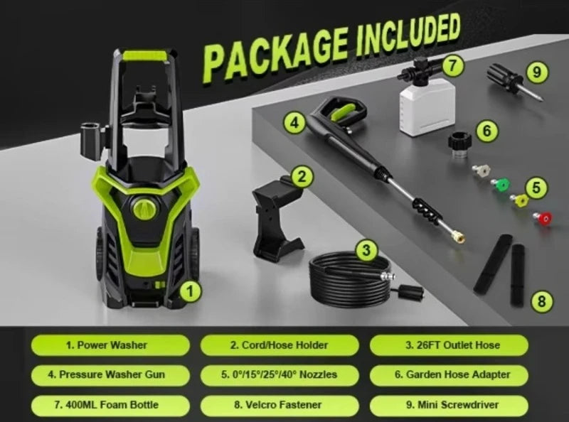 4800PSI 1800W Electric Pressure Washer with Interchangeable Nozzles