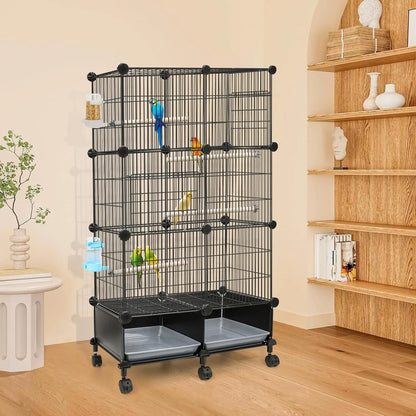 Tall 46-Inch Bird Cage with Slide-Out Trays for Easy Cleaning