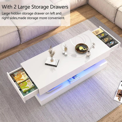 Modern Style Coffee Table with LED lights and slide out Storage Drawers for your Living Room