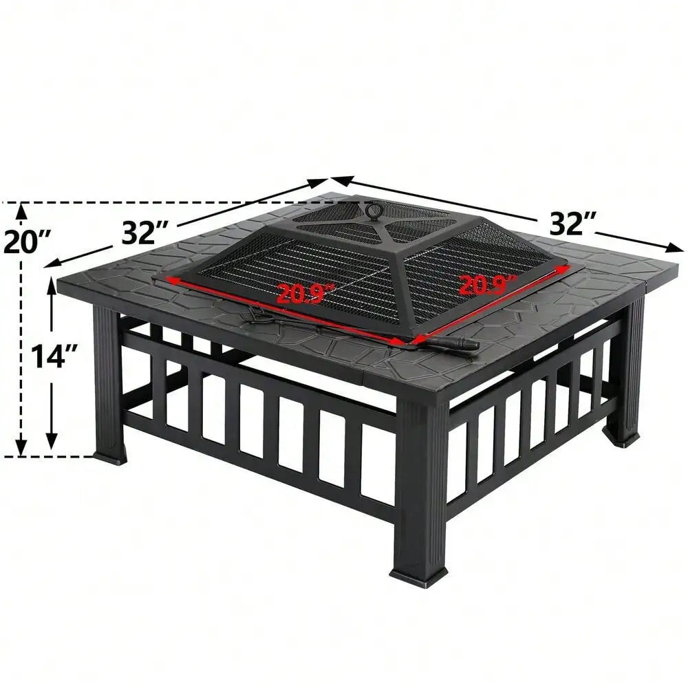 32" Metal Square Fire Pit, ice box, barbecue for your outdoor space
