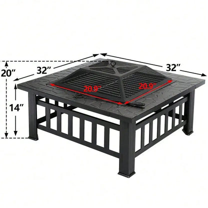 32" Metal Square Fire Pit, ice box, barbecue for your outdoor space